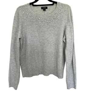 Lord & Taylor Gray Embellished Wool-blend Sweater Size Large